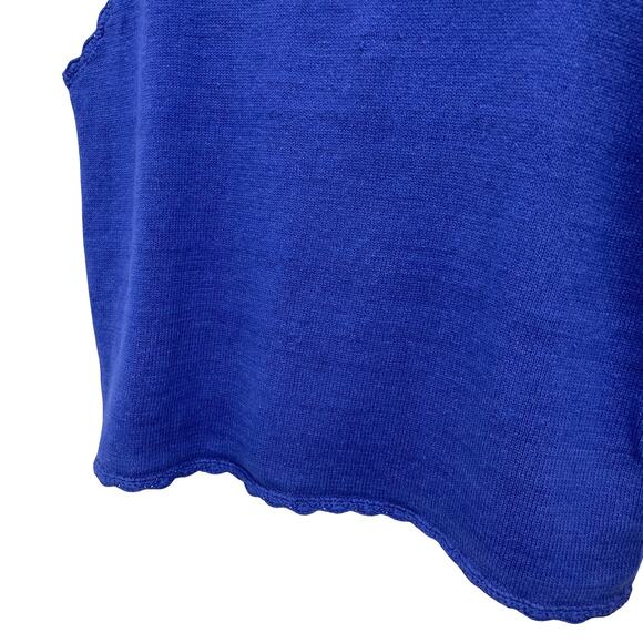 Vintage 90s Bedford Fair Cottage Blue Knit Sweater Boxy Tank Top Sz XL - Picture 3 of 7